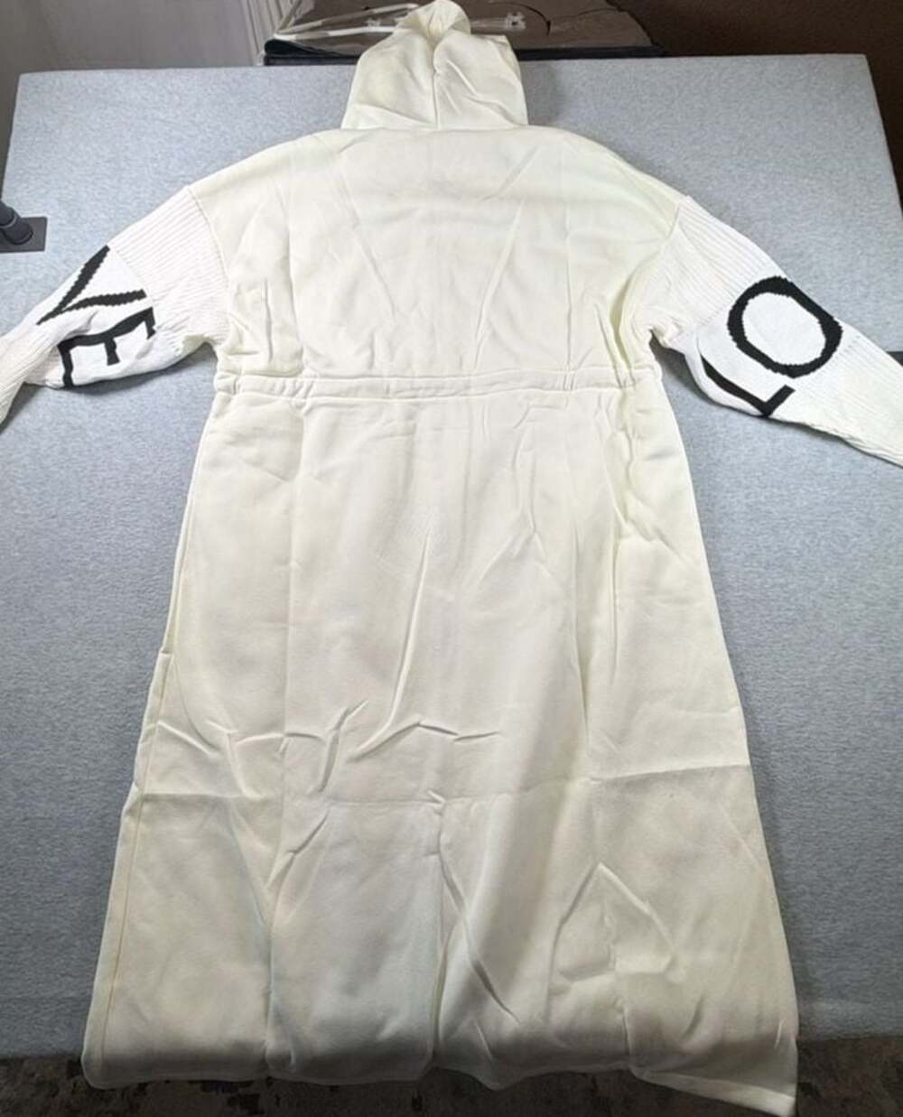 Women's Long Sleeve Zip-Up Hooded Trench Jacket with Letter Patchwork Sleeves - Picture 8 of 11